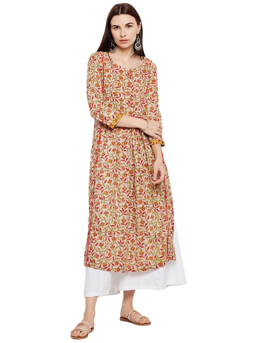Straight printed piping kurta - 15622409 - Zoom Image - 1