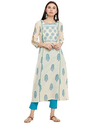 Printed piping straight kurta - 15622413 - Standard Image - 1