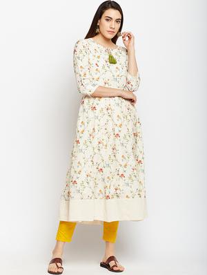 Flared printed kurta with tassels - 15622414 - Standard Image - 1