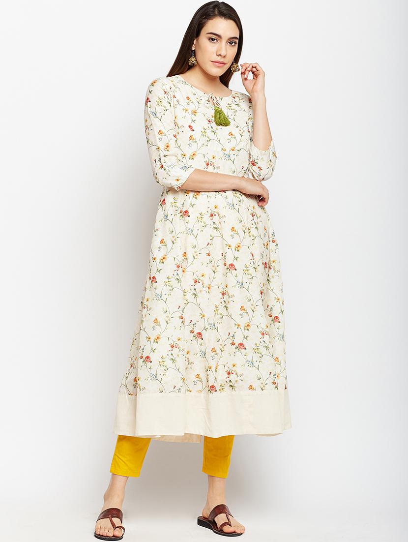Flared printed kurta with tassels - 15622414 - Zoom Image - 1