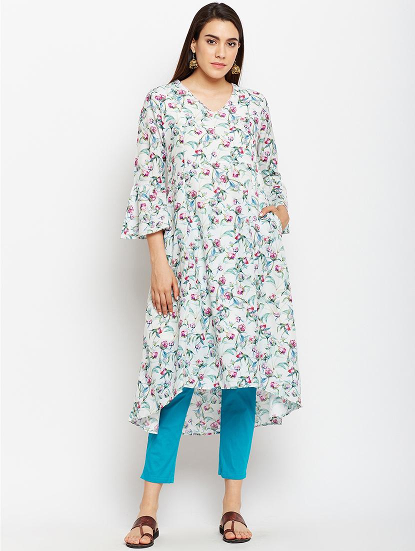 High low bell sleeves kurta with pocket - 15622418 - Zoom Image - 1