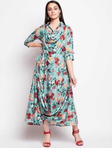 Teal Cowl floral dress - 15622420 - Very Small Image - 1