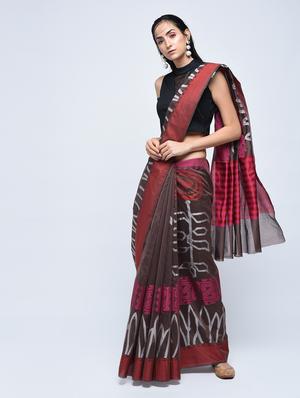 floral motif woven saree with blouse - 15622852 - Standard Image - 1