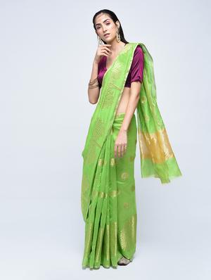 conversational zari motif banarasi saree with blouse - 15622857 - Standard Image - 1