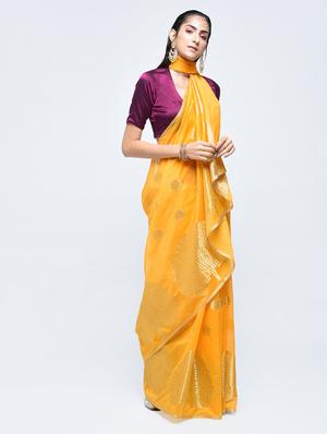 conversational zari motif banarasi saree with blouse - 15622860 - Standard Image - 1