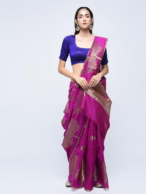 conversational zari motif banarasi saree with blouse - 15622861 - Standard Image - 1