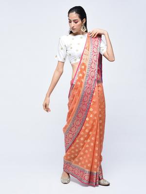 floral zari border banarasi saree with blouse - 15622862 - Standard Image - 1