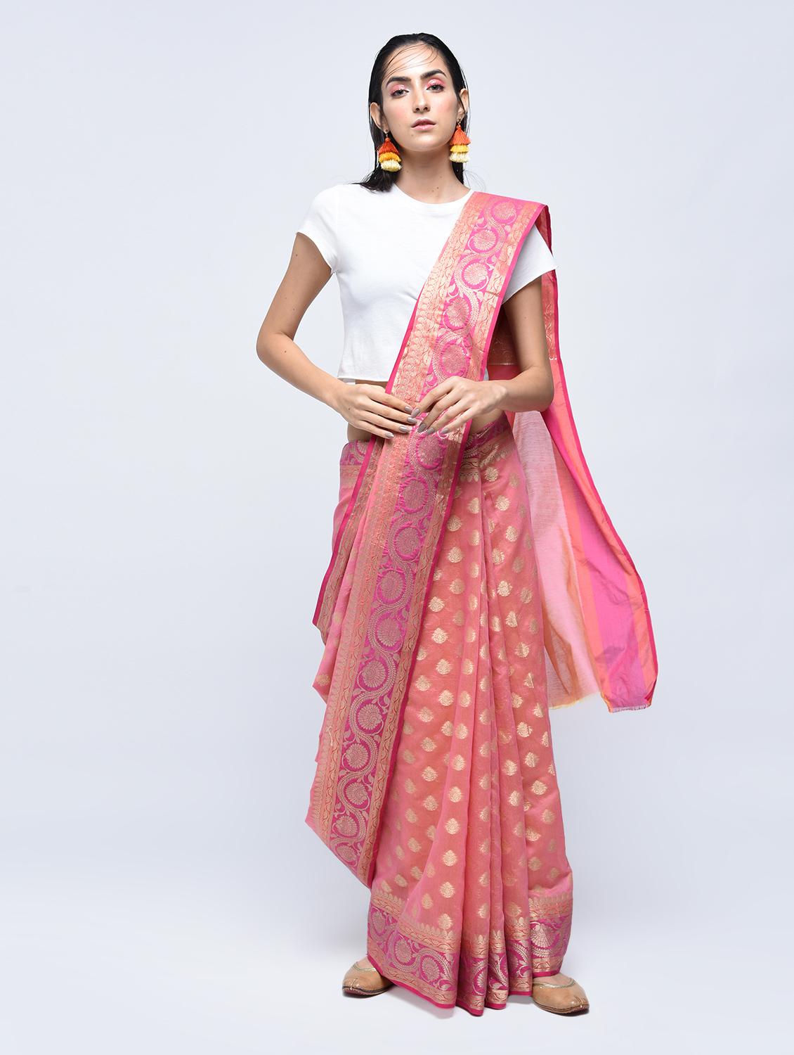 floral zari border banarasi saree with blouse - 15622863 - Zoom Image - 1