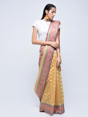 floral zari border banarasi saree with blouse - 15622864 - Standard Image - 1