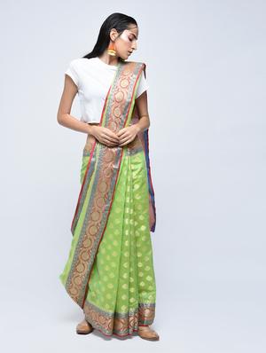 floral zari border banarasi saree with blouse - 15622865 - Standard Image - 1
