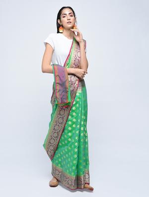 floral zari border banarasi saree with blouse - 15622866 - Standard Image - 1