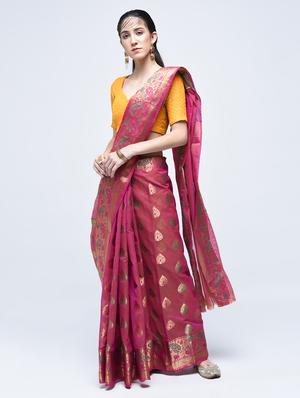 paisley zari border banarasi saree with blouse - 15622867 - Standard Image - 1