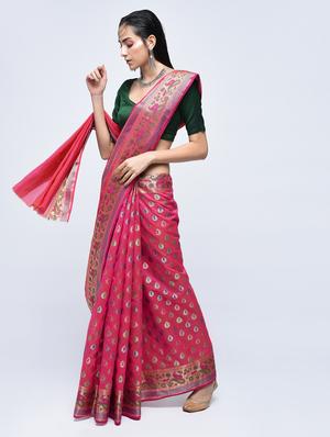 paisley zari border banarasi saree with blouse - 15622872 - Standard Image - 1