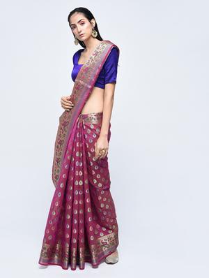 paisley zari border banarasi saree with blouse - 15622874 - Standard Image - 1
