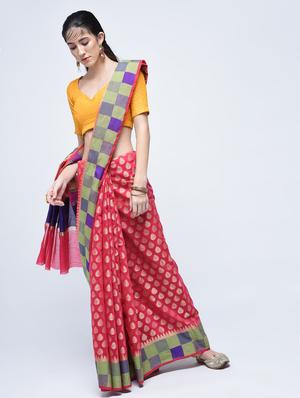 checkered border banarasi saree with blouse - 15622879 - Standard Image - 1
