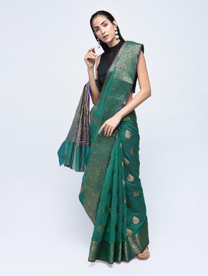 floral zari border banarasi saree with blouse - 15622882 - Standard Image - 1