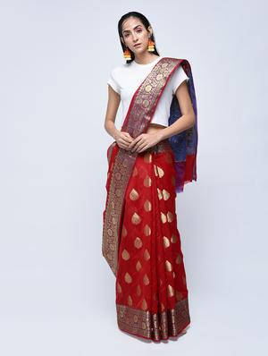 floral zari border banarasi saree with blouse - 15622883 - Standard Image - 1