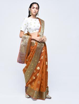 floral zari border banarasi saree with blouse - 15622884 - Standard Image - 1