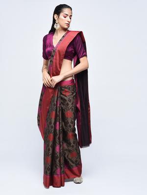 floral motif woven saree with blouse - 15622890 - Standard Image - 1