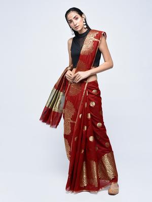 conversational zari motif banarasi saree with blouse - 15622891 - Standard Image - 1