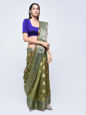 floral zari border banarasi saree with blouse - 15622892 - Standard Image - 1