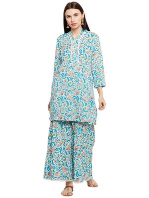 Printed kurta with palazzo set - 15623538 - Standard Image - 1