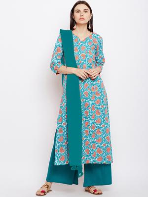 Pintucks printed kurta with palazzo set - 15623539 - Standard Image - 1