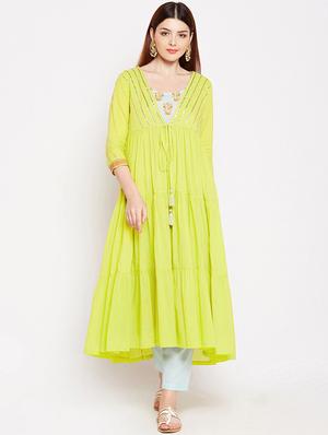 Gota patti tiered kurta with pant set - 15623541 - Standard Image - 1