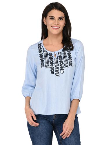 keyhole neck embroidered top - 15623575 - Very Small Image - 1