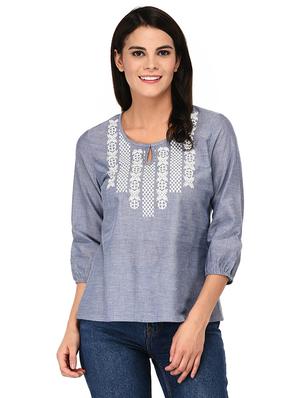 keyhole neck embroidered top - 15623576 - Standard Image - 1