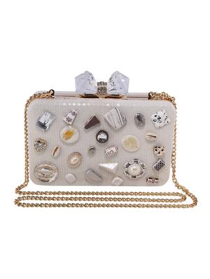 white metal box clutch - 15623842 - Standard Image - 1