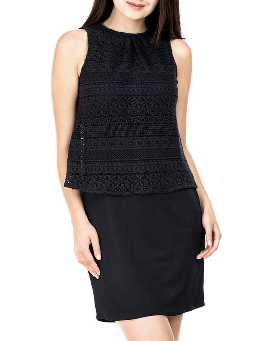gathered neck lace overlay dress - 15623864 - Zoom Image - 1