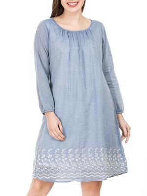 gathered neck schiffli a-line dress - 15623865 - Standard Image - 1