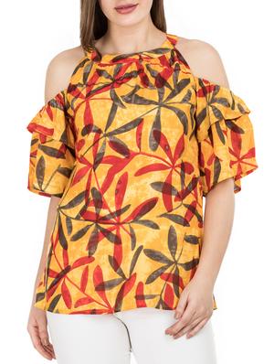 ruffled detail cold shoulder top - 15623872 - Standard Image - 1