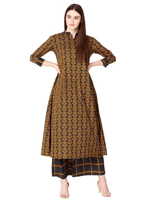 printed kurta with palazzo set - 15625295 - Standard Image - 1