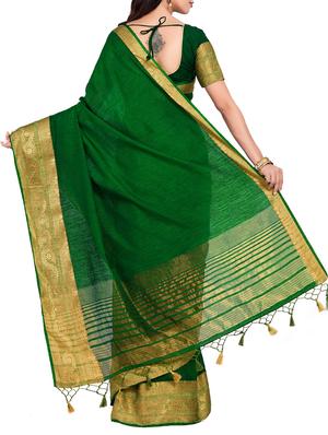 floral border linen woven saree with blouse - 15625380 - Standard Image - 2