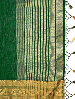 floral border linen woven saree with blouse - 15625380 - Standard Image - 4