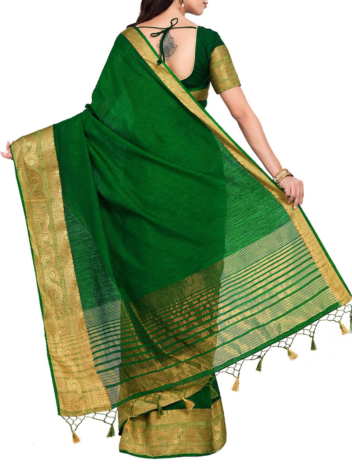 floral border linen woven saree with blouse - 15625380 - Zoom Image - 2