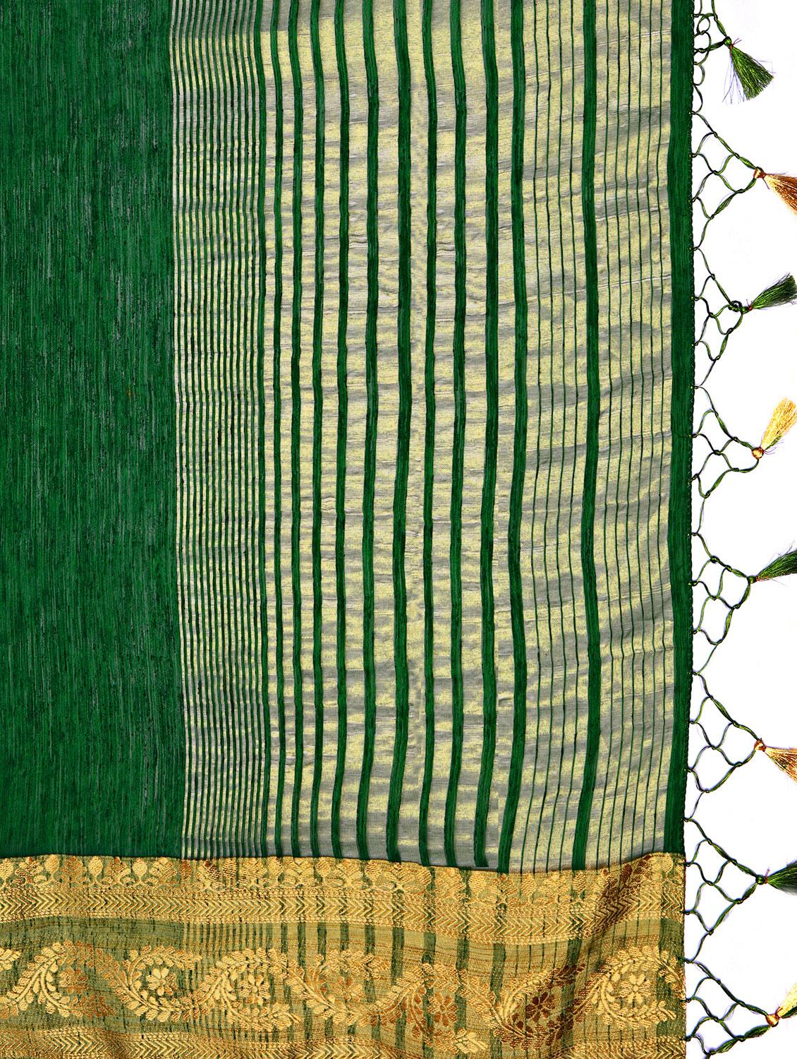 floral border linen woven saree with blouse - 15625380 - Zoom Image - 4