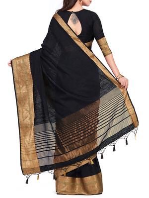 floral border linen woven saree with blouse - 15625381 - Standard Image - 2