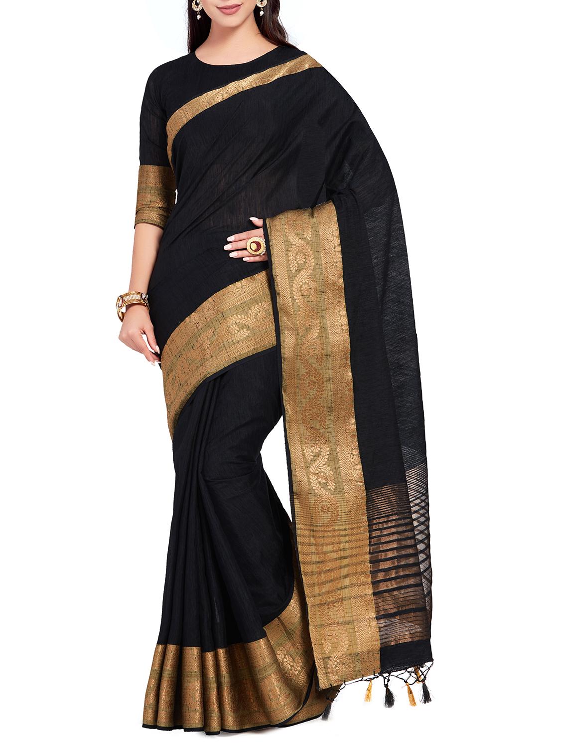 floral border linen woven saree with blouse - 15625381 - Zoom Image - 1