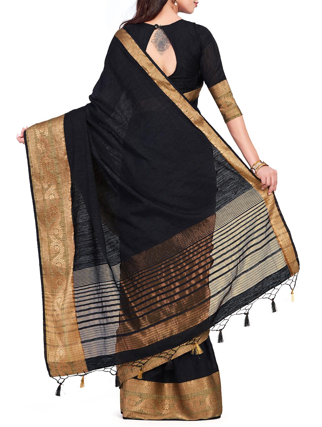 floral border linen woven saree with blouse - 15625381 - Zoom Image - 2
