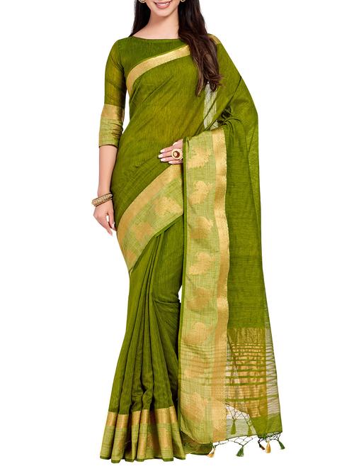 conversational border linen woven saree with blouse - 15625384 - Standard Image - 1