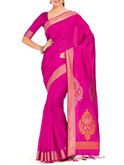 zari border woven saree with blouse - 15625463 - Very Small Image - 1