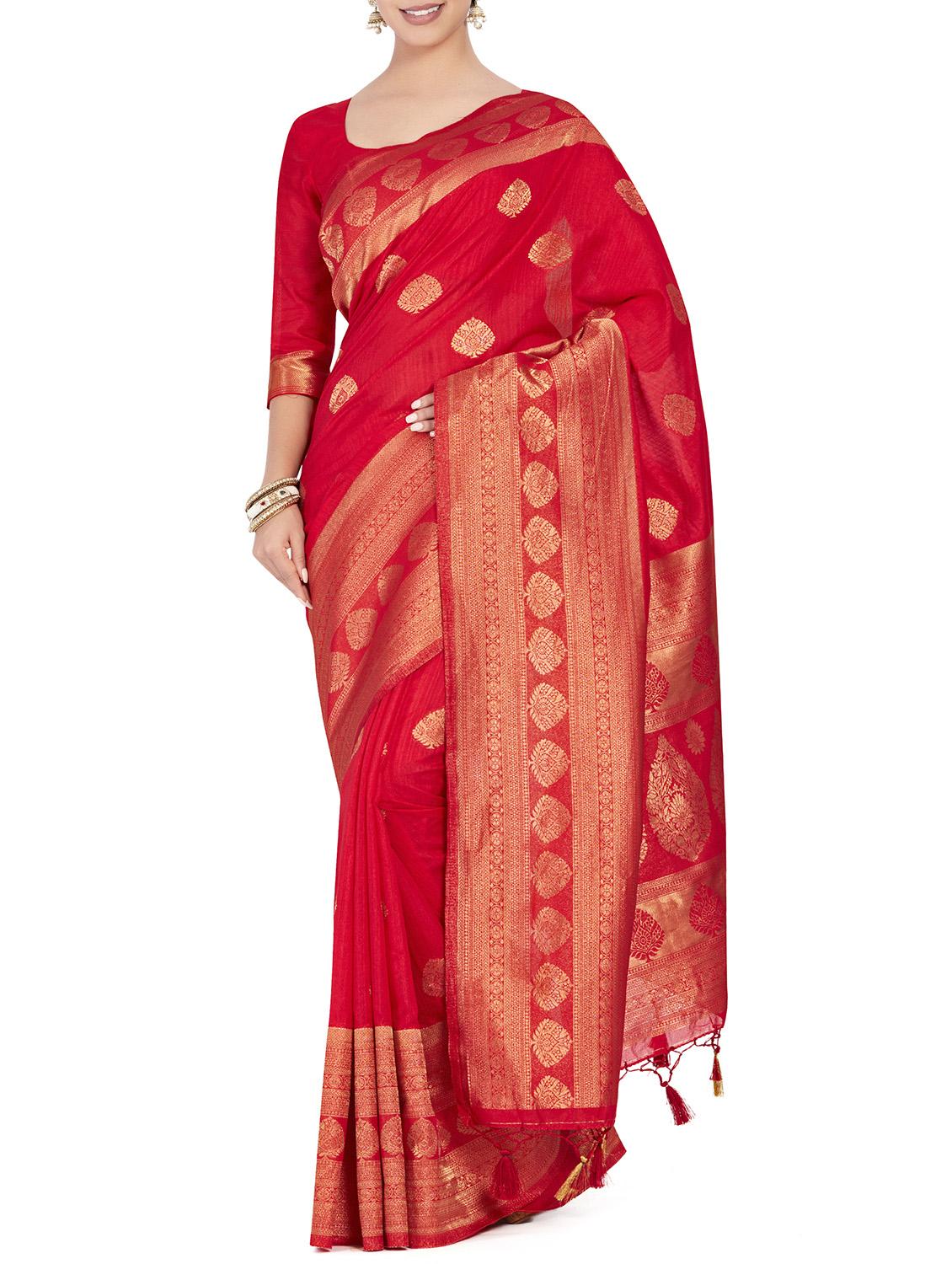 gold zari motif kanjivaram saree with blouse - 15625514 - Zoom Image - 1