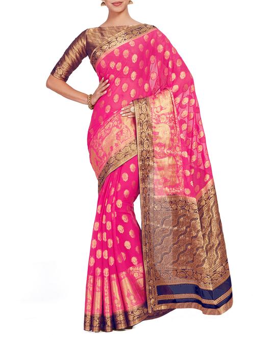 floral zari motif kanjivaram saree with blouse - 15625543 - Very Small Image - 1
