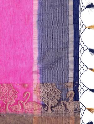 conversational border linen woven saree with blouse - 15625568 - Standard Image - 4
