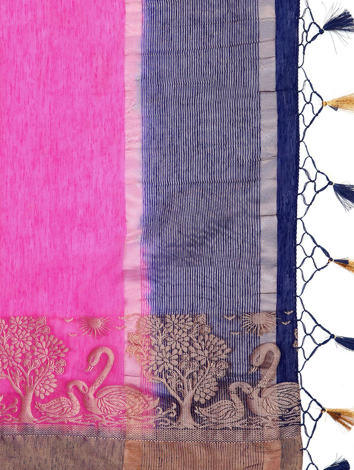 conversational border linen woven saree with blouse - 15625568 - Zoom Image - 4