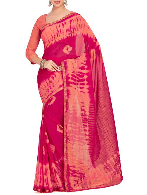 striped pallu tie & dye saree with blouse - 15625599 - Standard Image - 1