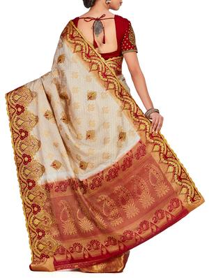 paisley motif kanjivaram saree with blouse - 15625617 - Standard Image - 2